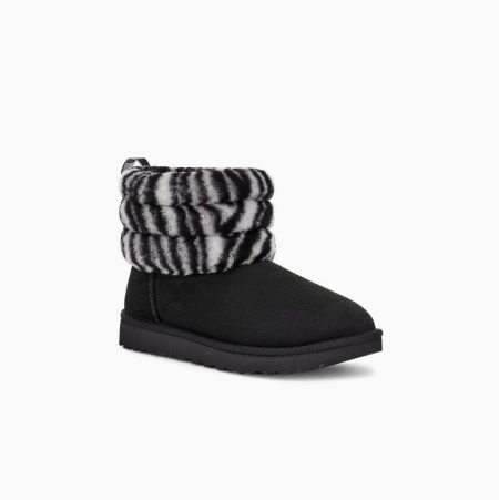 UGG Fluff Mini Quilted Zebra Black White Boots for Women (UQEB65708)